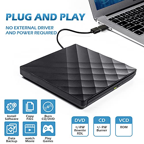 Ziweo External DVD Drive USB 3.0 TypeC Portable CD DVD +/RW Drive for