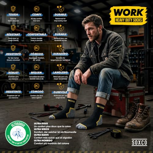 SOXCO 10 Pairs Mens Work Socks Reinforced Quarter Long Short Socks WORK Socks