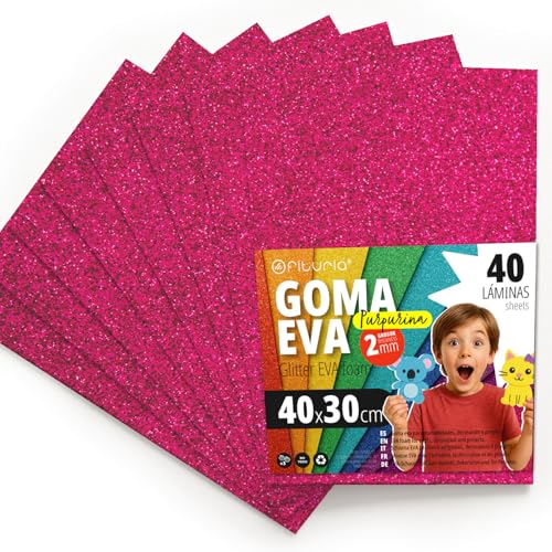 OFITURIA Glitter Eva Foam for Creative Crafts, Glitter Foam Sheets for DIY, School Projects, Decorative Art, Scrapbooking 40 x 30 cm (Fuchsia Glitter, 40 Pcs)
