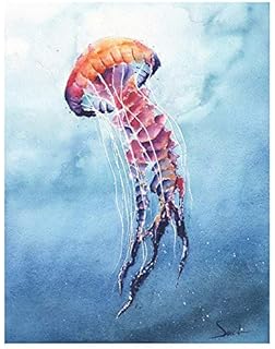 Amazon Com Modern Giclee Canvas Prints Stretched Artwork Abstract Watercolor Jellyfish Pictures To Photo Paintings On Canvas Wall Art For Home Bedroom Office Decorations Wall Decor 16 X16 Posters Prints