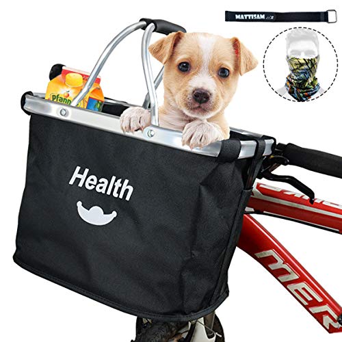 MattiSam Bicycle Basket, Folding Bike Basket Front Handlebar Bag for Cruiser, Women, Dog Carrying | Detachable - 5KG Load Capacity | with Phone Pouch, Aluminum Frame, 600D Water Resistant Oxford Cloth - Thumbnail 7