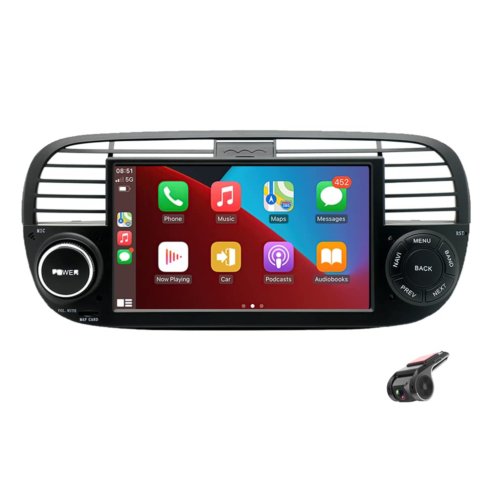 BOOMBOOST Wireless CarPlayer 7 Inch 2 Din Touch Screen Car Radio - Bluetooth/FM/WiFi/GPS/Mirror Link - Compatible with Fiat 500+Android DVR (Black)