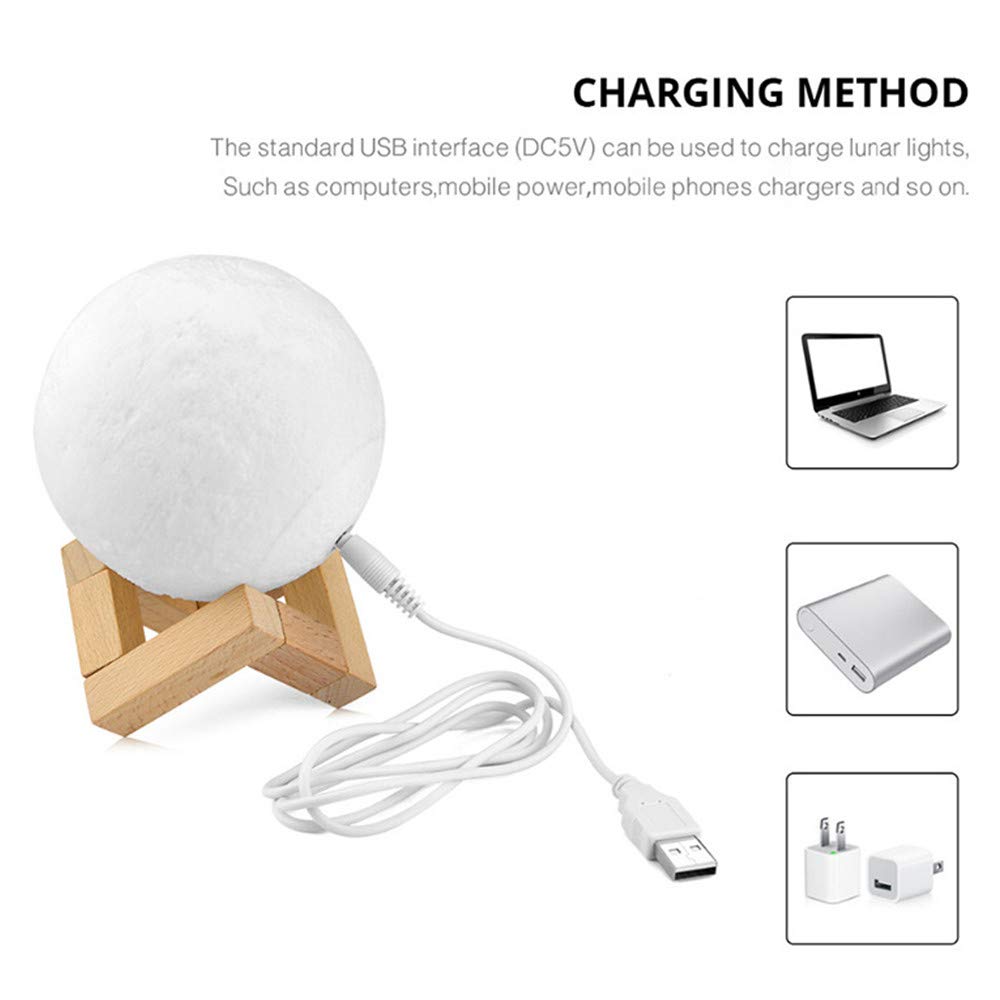 15cm LED Moon Light with Remote Control,3D Print Moon Lamp LED 16 Colors Portable Night with Touch Control,USB Rechargeable + Built-in battery dimmable