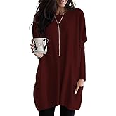 Poetsky Fall Womens Tunic or Tops to Wear with Leggings Long Sleeve Casual Long Shirts Blouses with Pockets