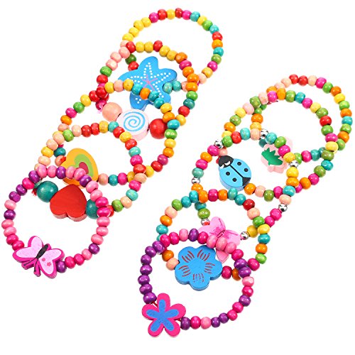 image for Bememo 10 Pieces Colorful Wooden Jewelry Collections Little Girl Party