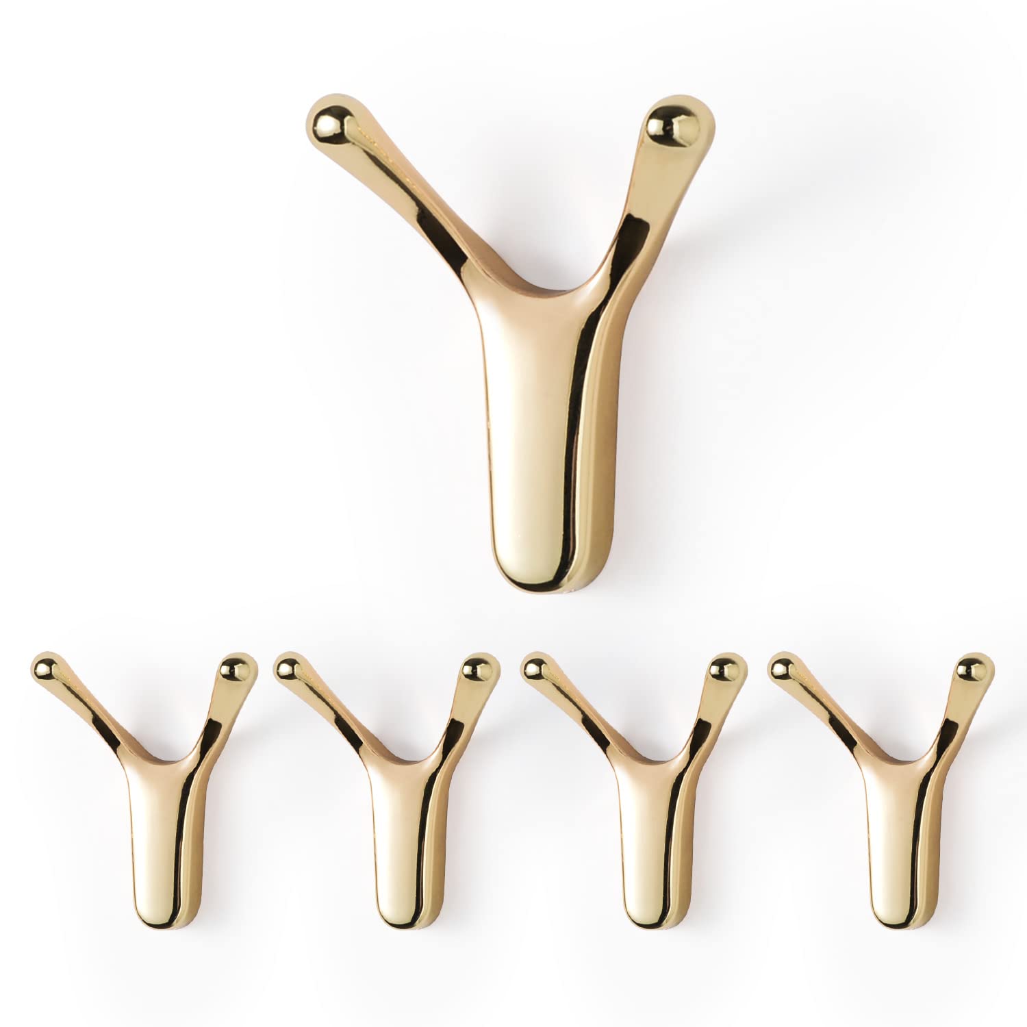 SARIHOSY Gold Bathroom Single Towel Hook, Kitchen Garage Coat Hook Y-Shaped, Wall Fixing Screws Easy to Install, 5-Piece Set Heavy Duty Robe Hooks for Wall