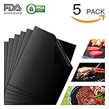 Babyltrl Grill Mat Set of 5, Non-Stick BBQ Grill & Baking Mats, FDA Approved, PFOA Free, Reusable and Easy to Clean BBQ Accessories for Gas, Charcoal, Electric Grills - Black
