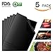 Grill Mat Set of 5, Non-Stick BBQ Grill & Baking Mats, FDA Approved, PFOA Free, Reusable and Easy to Clean BBQ Accessories for Gas, Charcoal, Electric Grills - Black
