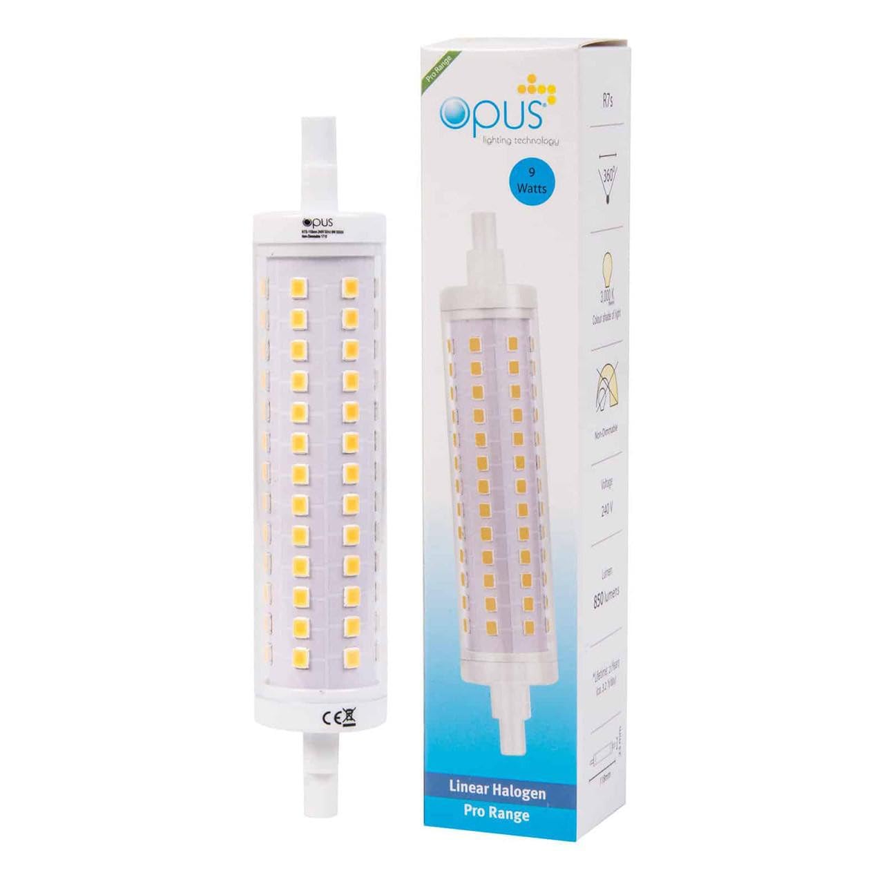 Opus LED Linear 9W R7s 118mm (80W Equivalent) 3000K Warm White Clear 850lm