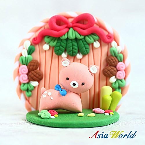 Handcrafted Chubby Bambi deer with Christmas pattern background- clay Christmas decoration