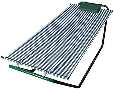 Outdoor 4 Point Polyester Hammock w/ Stand (no swing design) Made from Powder Coated Tubular Steel Stand and Polyester in Green Striped Finish 32.04'' W x 83'' D