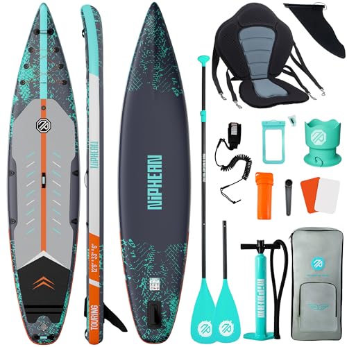 Niphean 380 cm Inflatable Paddle, 280 kg Capacity, Stand Up Paddle Touring with Complete Sup Accessories and Kick Pad, Adult and Youth Inflatable Paddle for Speed Surfing (Beginner Friendly)