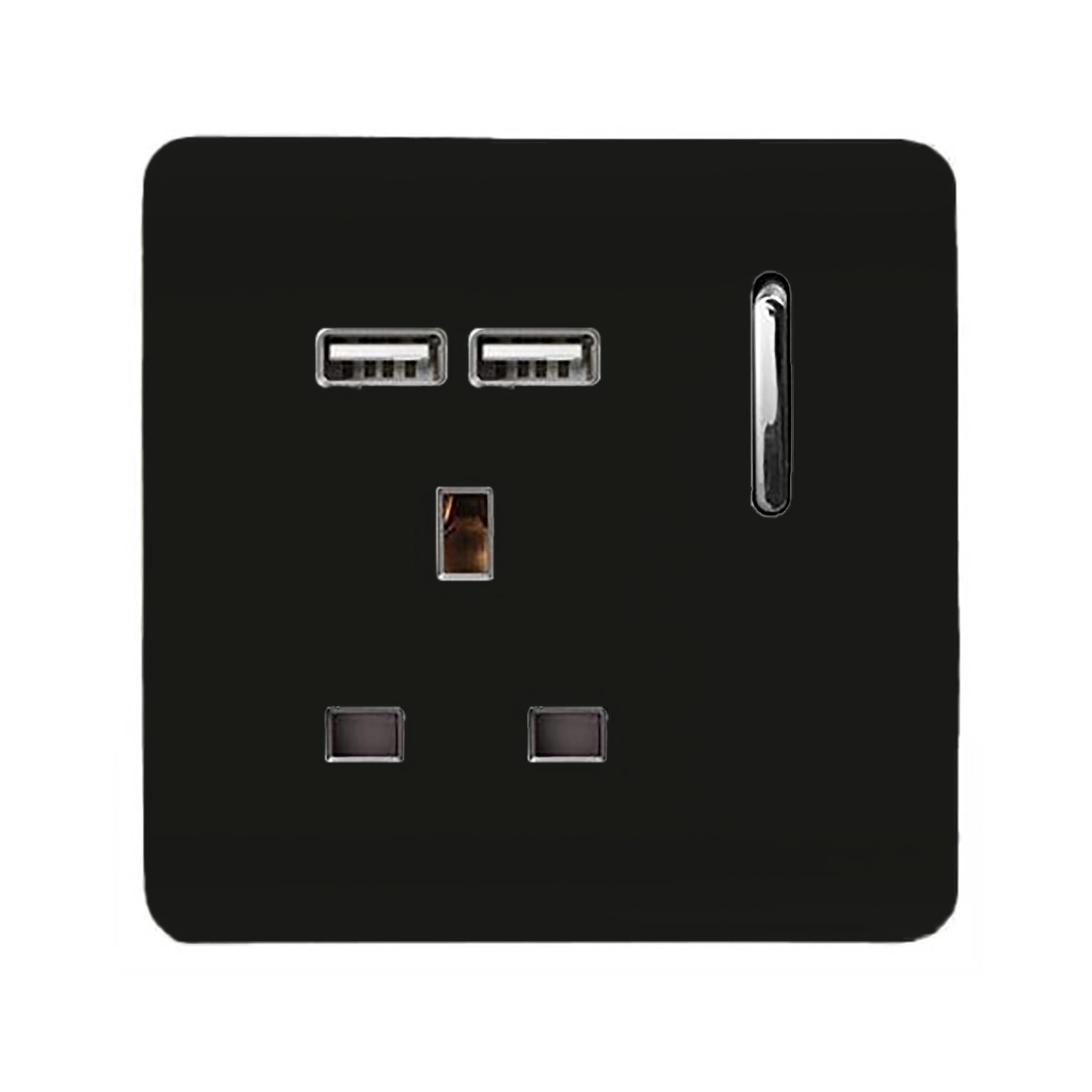 Trendi 1 Gang Artistic Modern Glossy 13 Amp 2 x 2.1mA USB Switched Tactile Plug Socket Black