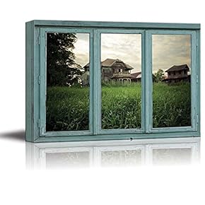 an Aging House on a Hill overlooks Field of Overgrown Grass - Canvas Art Home Art - 24x36 inches