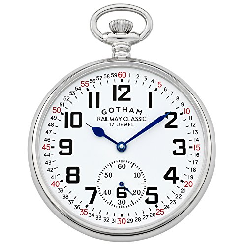 Gotham Men s Silver-Tone Mechanical Hand Wind Railroad Pocket Watch # GWC14103S