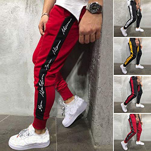 LISTHA Mens Sport Pants Joggers Casual Drawstring Sweatpants Letter Trousers Yellow