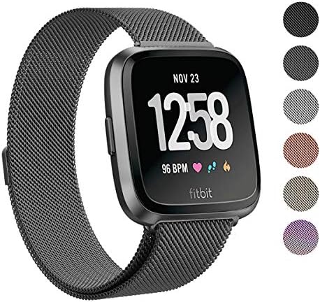 Vizone for Fitbit Versa Strap Bands, Adjustable Milanese Loop Mesh Stainless Steel Metal Magnetic Strap Sport Replacement Bands Small Large for Women Men Fitbit Versa Smart Watch