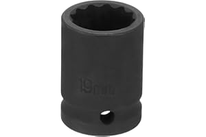 HARFINGTON 12-Point Impact Socket 1/2 Inch Drive 19mm Metric Cr-V Shallow Impact Socket Nut Driver Wrench for Auto Repair