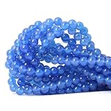 CHEAVIAN 45PCS 8mm Smooth Surface Blue Agate Round Loose Beads Energy Stone for Jewelry Making 1 Strand 15