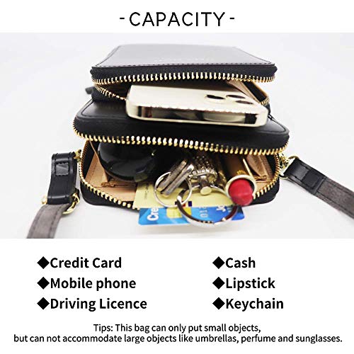 OSTKAKA Small Crossbody Phone Bag，Mobile Phone Bags for Women，Wristlet Wallet with Cell Phone Holder (A-Black)