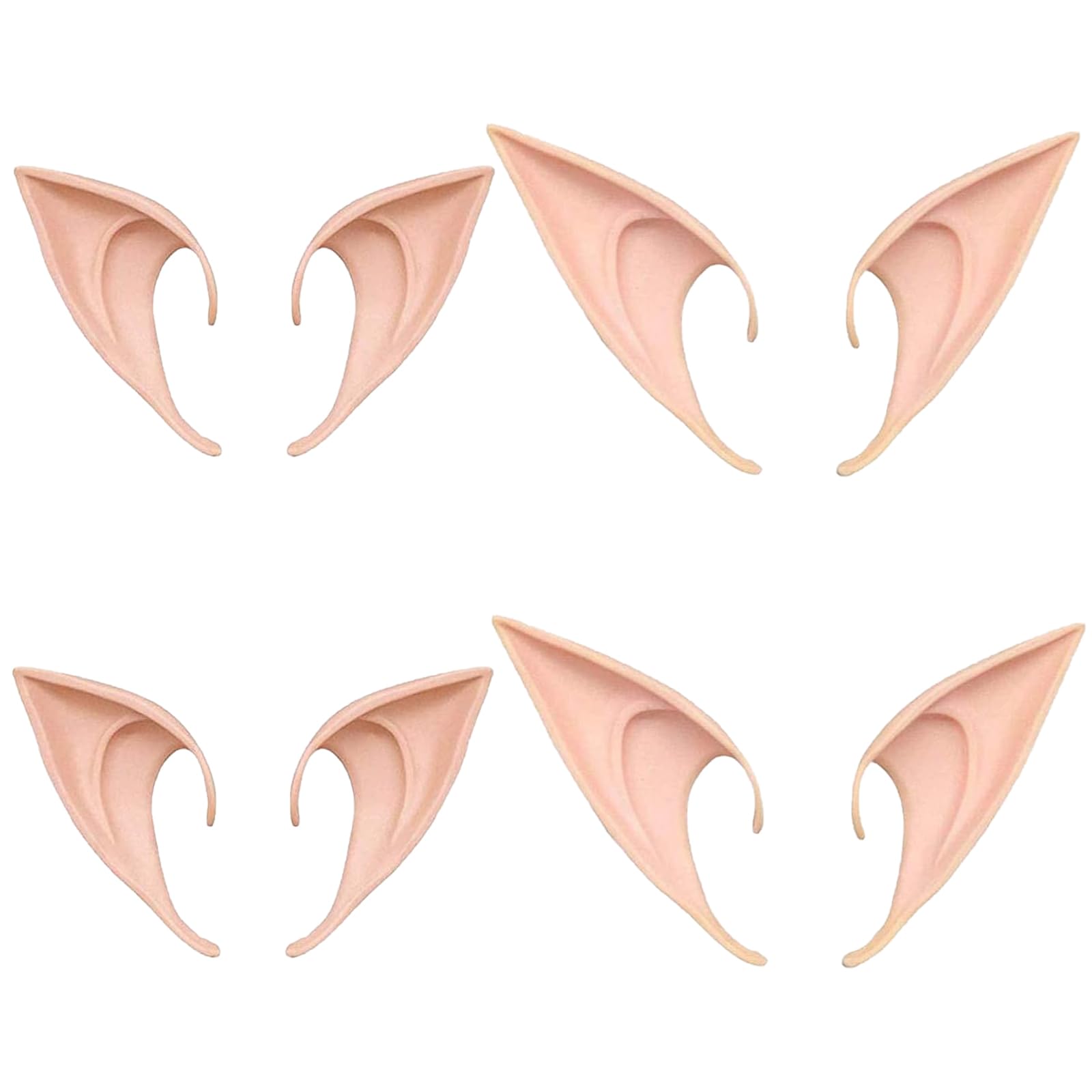 4 Pairs Latex Fairy Ears,Christmas Elf Ears Latex Elf Ears Pixie Ears,Pointed Elven Ears Dress Up Costume Accessories for Xmas,Halloween,Costume Anime Party