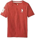 U.S. Polo Assn. Big Boys' Solid V-Neck T-Shirt with Large Embroidered Logo, Nantucket Red Heather, 10/12