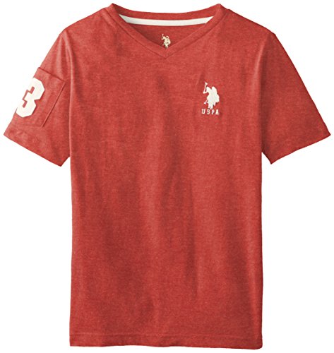 U.S. Polo Assn. Big Boys' Solid V-Neck T-Shirt with Large Embroidered Logo, Nantucket Red Heather, 10/12