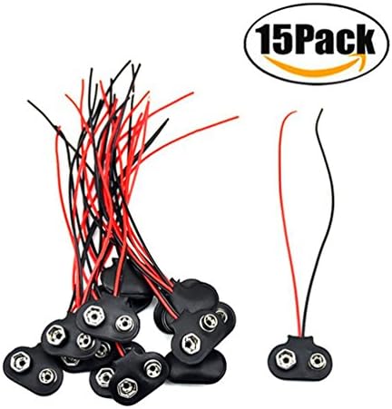 COOLOOdirect 15Pcs T Type Black Red Short Cable Connection 9V Battery Clips Connector Buckle