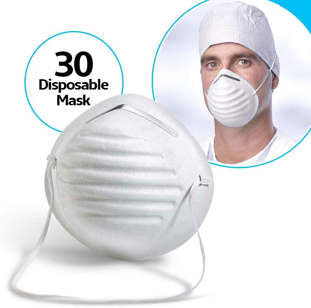 Block Number C105 Disposable Non-Toxic Dust & Filter Safety Masks for Dust Pollen Germs and Irritants; Seasonal Allergy Protection Mask; One Size Fits All (30)