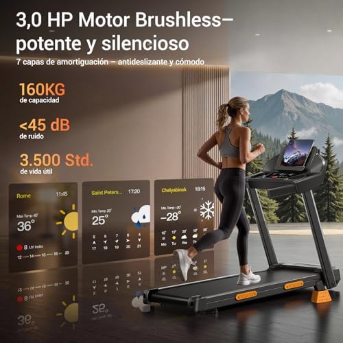 LONTEK Cinta de Correr Plegable con Inclinación 9%, Cinta de Andar Plegable 12KM/H,Caminadora Electrica para Casa Equipado con un Motor de 3,0 CV y Pantalla LED,Soporte 136KG