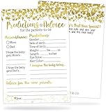 30 Gold Baby Shower Prediction and Advice Cards - Baby Shower Games for Girls, Boys or Gender Neutral Party - Baby Advice Cards for Baby Shower, Well Wishes for Baby, New Mommy and Parents To Be