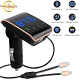 Bluetooth FM Transmitter For Car With Radio Aux, LUTU Wireless In-Car Bluetooth Receiver Car MP3 Player Stereo Radio Aux Adapter Car Kit Supports TF/SD Card USB Car Charger For All Smartphones -GOLDEN