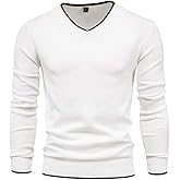 Esobo Men's Cotton V Neck Sweater Knitted Jumper Sweater Long Sleeve Pullover Top