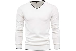 Esobo Men's Cotton V Neck Sweater Knitted Jumper Sweater Long Sleeve Pullover Top