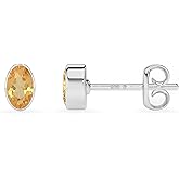 LUSTRE AND LIGHT Natural Citrine Stud Earrings for Women in Sterling Silver, November Birthstone Jewelry Gifts for Her Birthday, Anniversary, Graduation, Christmas (Round/Pear/Oval, Bezel Set)