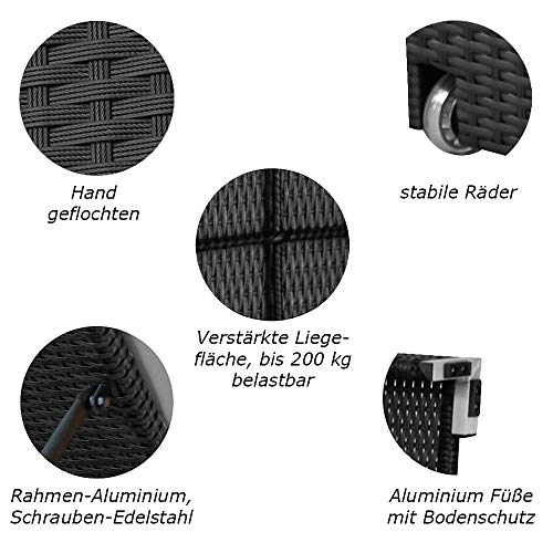 RS Trade Sonnenliege Monza Schwarz/Grau - Outdoor Liege mit beständigem Poly-Rattan-Geflecht - verstellbare Rückenlehne & breite Liegefläche - inkl. Kopfteil und Auflage – Bild 4