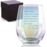 Osci-Fly Valentines Day Gifts for Mom from Son, Your Favorite Child Funny Handmade Etched Rainbow Wine Glass 18 Ounces