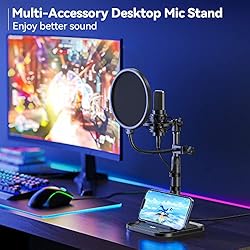 Desktop Microphone Stand with Phone Holder, 2 in 1
