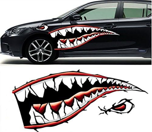 TGT4X4 Full Size Shark Mouth Teeth Stickers Creative Vinyl Decals for Car 2 Pieces (Color 1)
