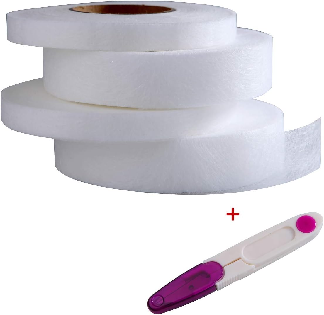 HTBAKOI Saumband zum Aufbügeln, Bügelband für Vorhänge 256 Meter + Schere 4 Rollen (10 mm und 20 mm) Bügelsaumband Robuste Versiegelung für Kleidung, Hosen, Jeans, Vorhänge und Stoffe