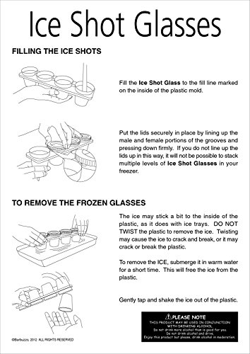 Ice Shots - Set of 12 Ice Mold Shot Glasses With Serving Tray - Just Freeze Pour and Serve Up Your Ice Cold Shots