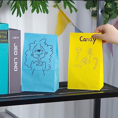 VGOODALL 54PCS Solid Color Paper Bags, Neon Colored Gift Bags Party Favor Treat Bags Goodie Bags for Birthdays Baby Showers Crafts Wedding 9 Assorted Colors