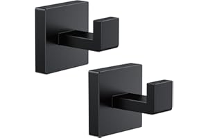 Kruodop 2 PCS Towel Hooks for Bathroom, Wall Mount Towel Holder, Black Matte Wall Robe Hook,Square Stainless Steel Door Hanger Towel Hook for Kitchen, Bedroom,Hotel,Pool,Coats