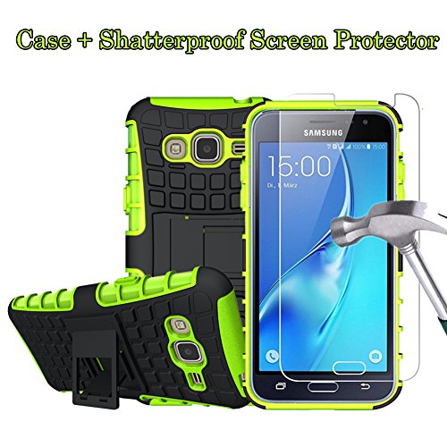 Boonix Case and Screen Protector for Samsung Galaxy J3 2016, J3V, Express Prime, Amp Prime, Galaxy Sol, Sky, J36, J36V - Guard Against Impacts and Drops [Shatterproof Screen Protector + Green Case]