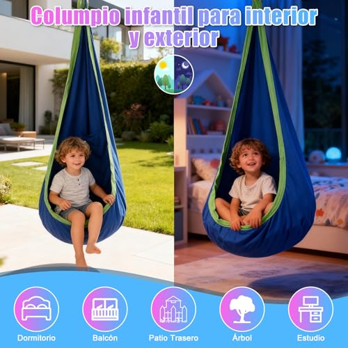 Gugxiom Columpio sensorial para niños, Silla Hamaca para niños, Hamaca para Silla de Asiento de actualización de hasta 350 Libras, para Interiores y Exteriores (Nailon Azul)