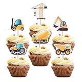 Construction Theme Cupcake Toppers Topoox 48 Pack Dump Truck Excavator Tractor Party Cake Picks Decoration for Baby Shower Birthday Party Favors