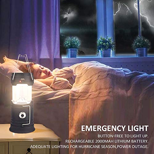 Camping Lantern LED, Camping Lights and Lanterns 2 Pack, Solar Lantern Rechargeable Battery Operated for Camp, Camping Lamp IPX4 Water Resistant, Emergency Light for Hurricane