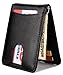 Mens Wallet Slim Leather Front Pocket Wallet Money Clip with Pull Tab Slot and RFID Blocking - Black