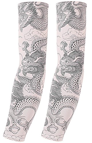 Hycome UV Protection Cooling Arm Sleeves for Men Women Sunblock Cooler Protective Sports Gloves Running Golf Cycling Basketball Driving Fishing 1 Pairs Long Arm Cover Sleeves (Dragon2, Regular)