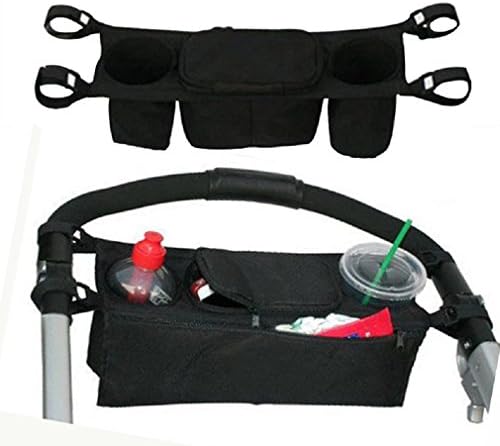 Firming Adjustable Velcro Stroller Organizer With Deep Cup Bottle Holders and Zipper Pocket